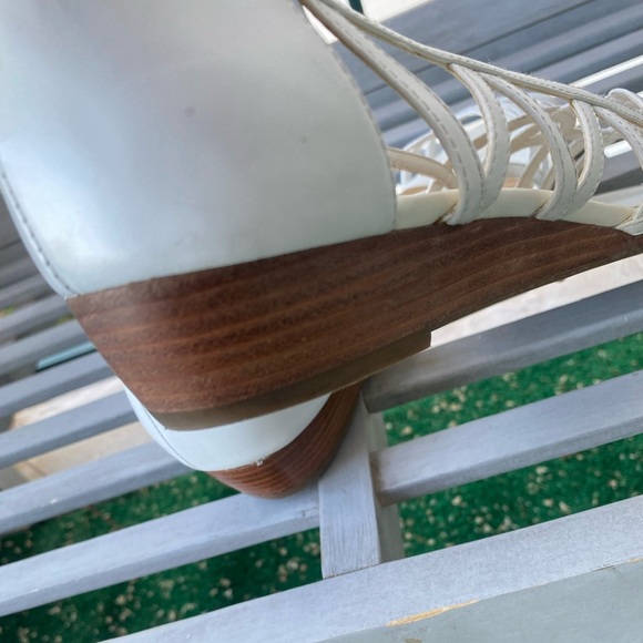 NICKELS White Leather Strappy 1” Wedge Sandals Open Toe Hard to Find Size 13W - Picture 7 of 14